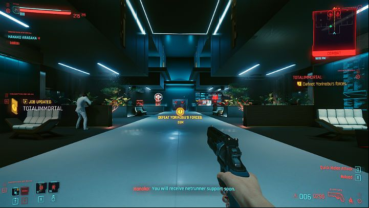 On the 140th floor you're going to receive a "warm" welcome from several Arasaka guards waiting for you - Cyberpunk 2077: Totalimmortal walkthrough - Act 3 - Cyberpunk 2077 Guide