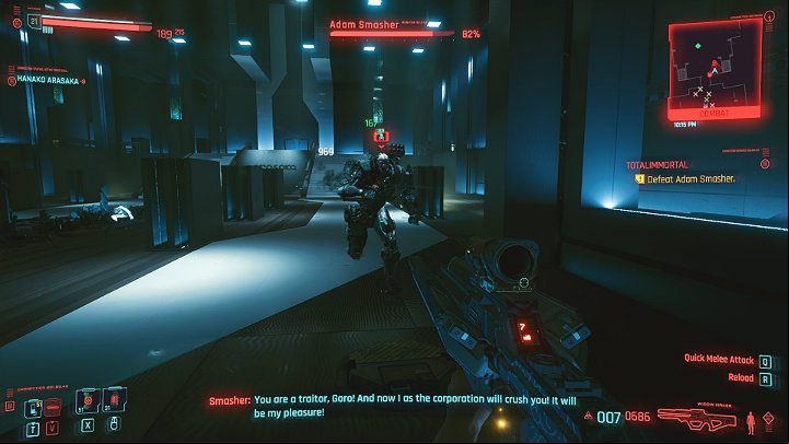 You can even protect yourself from Smasher's charges and attacks by jumping quickly to the side - Cyberpunk 2077: Totalimmortal walkthrough - Act 3 - Cyberpunk 2077 Guide
