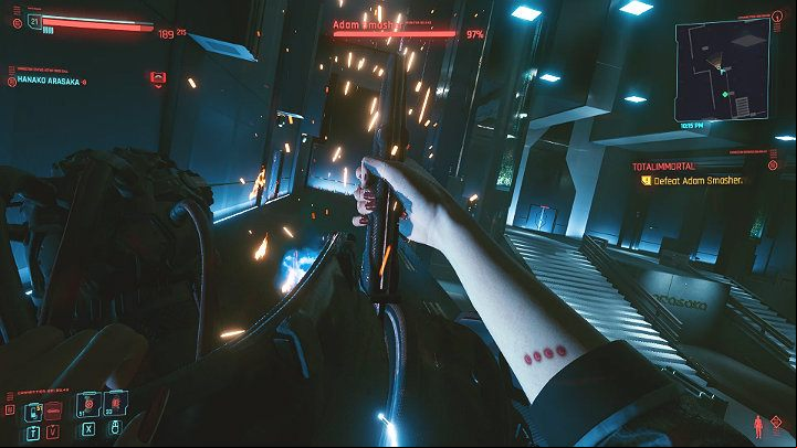 When you leave combat mode, sneak up on your opponent from behind and knock him out - Cyberpunk 2077: How to beat Adam Smasher? - Bosses - Cyberpunk 2077 Guide