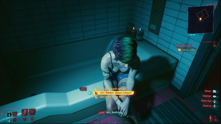 After getting out of the water the woman will offer you accommodation – you must agree to her offer - Cyberpunk 2077: Can you romance Judy Alvarez? - Romances - Cyberpunk 2077 Guide