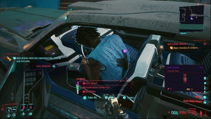 Hiding place: there is a body on the driver's seat - Cyberpunk 2077: All Perk shards - Secrets & Collectibles - Cyberpunk 2077 Guide