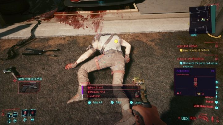 Hiding place: there is a corpse lying in front of the garage - Cyberpunk 2077: All Perk shards - Secrets & Collectibles - Cyberpunk 2077 Guide