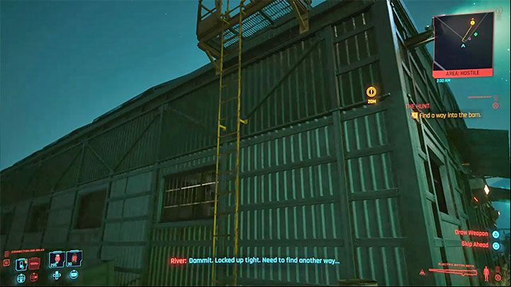 Now you can finally turn your attention towards investigating the barn - Cyberpunk 2077: The Hunt (River) walkthrough - Exploration - Cyberpunk 2077 Guide