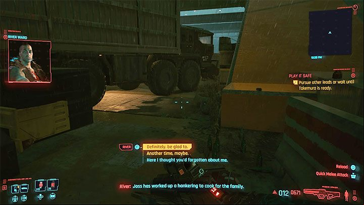 How to start the quest: This job will start some time after the completion of The Hunt Side Job (regardless of its course) - Cyberpunk 2077: Following the River (River) - walkthrough - Exploration - Cyberpunk 2077 Guide