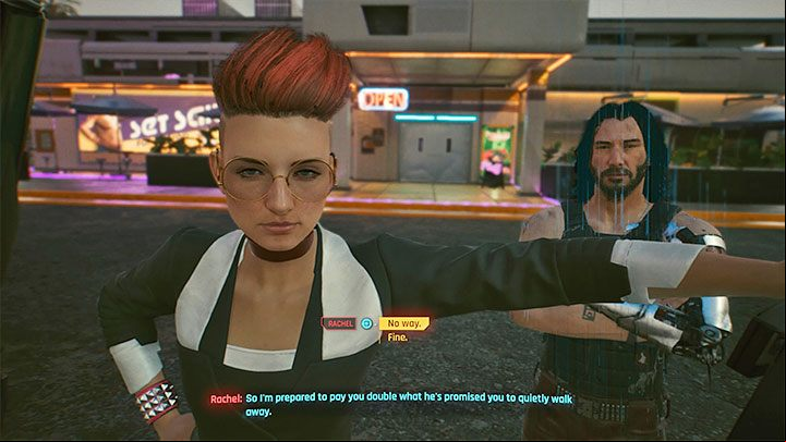 Arriving at the restaurant will initiate a conversation with Rachel - Cyberpunk 2077: There is a Light that Never Goes Out walkthrough - Exploration - Cyberpunk 2077 Guide