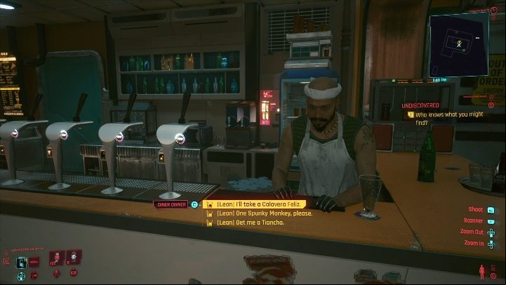 This mission will start with a conversation with a food seller, in a small pub in the corner of the building - Cyberpunk 2077: Ezekiel Saw the Wheel - walkthrough - Exploration - Cyberpunk 2077 Guide