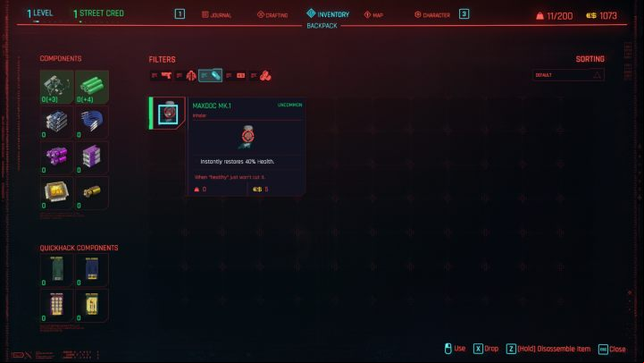 It is also possible to craft healing items on your own - Cyberpunk 2077: How to regain health? - Combat, stealth and hacking - Cyberpunk 2077 Guide