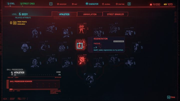 You can influence the number of health points, regeneration rate, and other statistics by buying the perks of the Body attribute from the Athletics category - Cyberpunk 2077: How to regain health? - Combat, stealth and hacking - Cyberpunk 2077 Guide