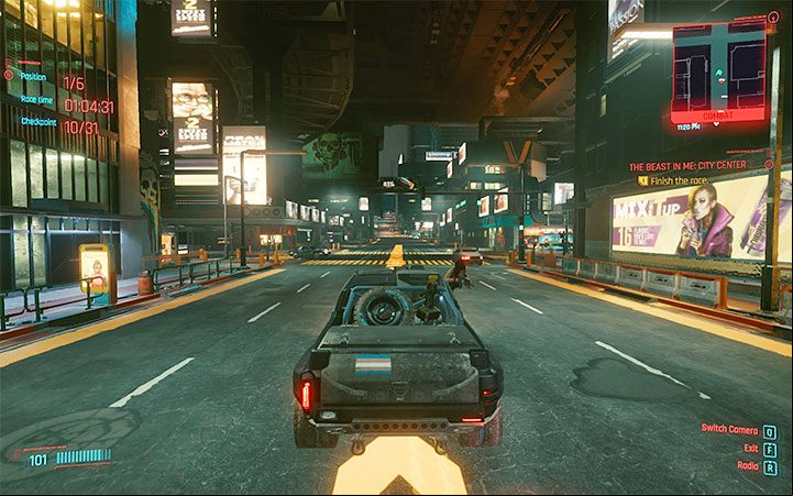 During the race, focus solely on flawless driving - arrows indicating the route are displayed on the track - Cyberpunk 2077: How to unlock Racing in Night City? - Exploration - Cyberpunk 2077 Guide