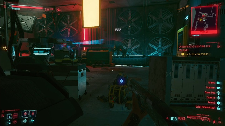 This enemy is not easy to kill, and you have to deal with surrounding turrets and drones - Cyberpunk 2077: Lex Talionis - cyberpsycho sighting walkthrough - Cyberpsycho Sighting - mini-bosses - Cyberpunk 2077 Guide