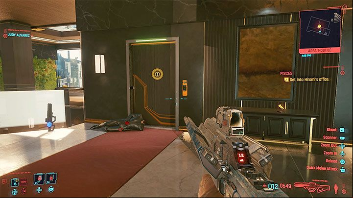 The entrance to the office is shown in the attached picture - Cyberpunk 2077: Pisces (Judy) - walkthrough - Storyline quests - Cyberpunk 2077 Guide