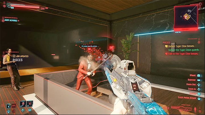 In both cases, it will start the fight with the Tiger Claws - those from the office and those in the other rooms of the apartment (if you have not eliminated them before) - Cyberpunk 2077: Pisces (Judy) - walkthrough - Storyline quests - Cyberpunk 2077 Guide