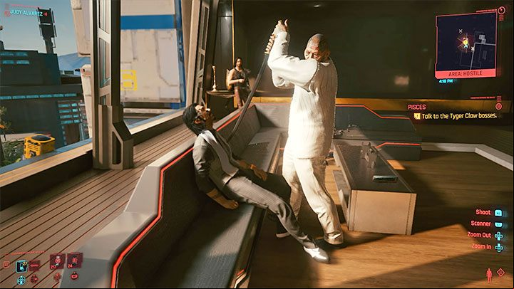 If you choose this option, the boss of Tyger Claws will kill Hiromi, and you will come to an agreement - Cyberpunk 2077: Pisces (Judy) - walkthrough - Storyline quests - Cyberpunk 2077 Guide