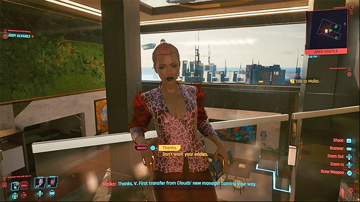 After the meeting, go with Maiko to the balcony - Cyberpunk 2077: Pisces (Judy) - walkthrough - Storyline quests - Cyberpunk 2077 Guide