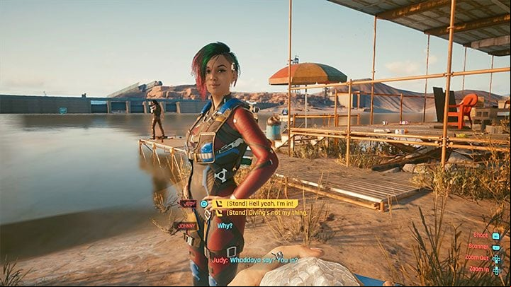 Talk to Judy sitting on the hood about the plan to dive together - Cyberpunk 2077: Pyramid Song (Judy) - walkthrough - Storyline quests - Cyberpunk 2077 Guide