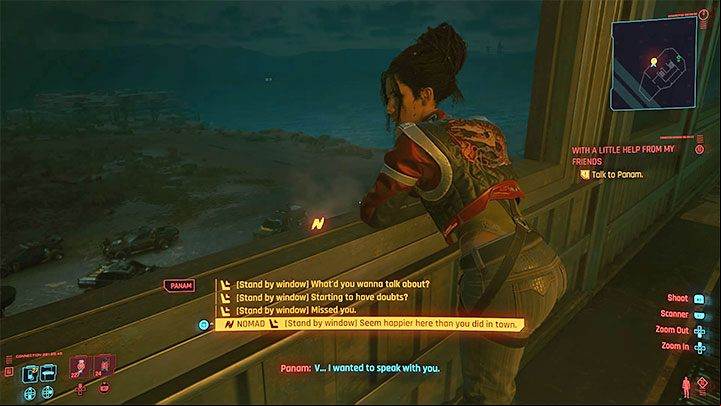Panam will lean against the railing and zou will start talking - Cyberpunk 2077: With a Little Help from My Friends (Panam) - walkthrough - Storyline quests - Cyberpunk 2077 Guide