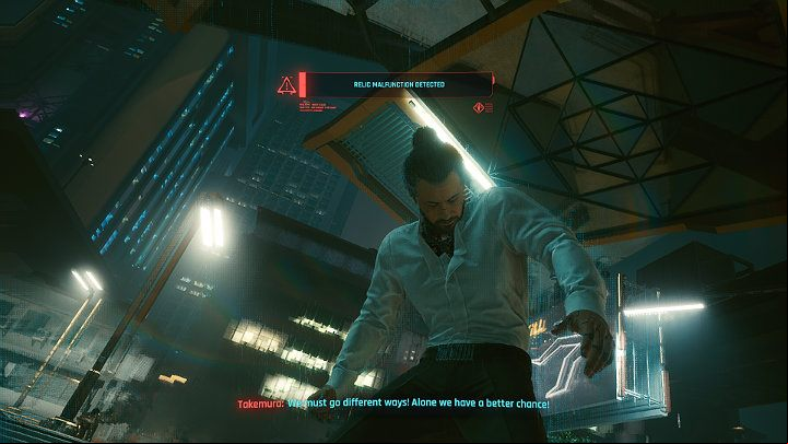 V loses consciousness, and Takemura decides to separate and runs away - Cyberpunk 2077: Search and Destroy walkthrough - Act 2 - Cyberpunk 2077 Guide