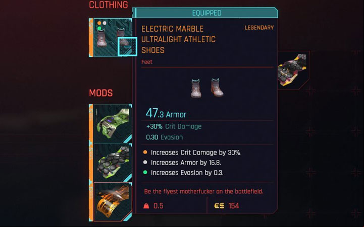 Mods have identical quality classes for weapons and armor, so the most valuable modifications are rare (blue), epic (violet) and legendary (gold) - Cyberpunk 2077: How to change Weapon / armour modifications? - Combat, stealth and hacking - Cyberpunk 2077 Guide
