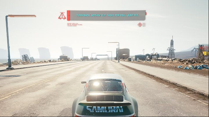 When you cross the Night City's borders, a notification will appear on the screen encouraging the Player to turn back, because there is nothing else to explore further - at least not at the moment - Cyberpunk 2077: Is it possible to leav the world map? - Exploration - Cyberpunk 2077 Guide
