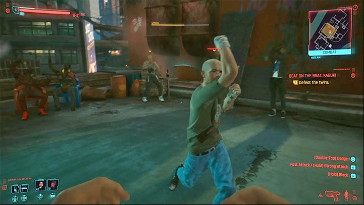 Once you start fighting, try to attack one of the twins - Cyberpunk 2077: Beat on the Brat - walkthrough - Exploration - Cyberpunk 2077 Guide