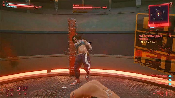 The fight is problematic due to a very small fighting area - it is a circular arena with additional barbed-wire poles - Cyberpunk 2077: Beat on the Brat - walkthrough - Exploration - Cyberpunk 2077 Guide
