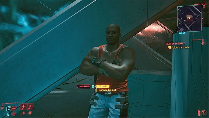 When you reach the arena, you will meet Coach Fred, who will suggest throwing the fight - Cyberpunk 2077: Beat on the Brat - walkthrough - Exploration - Cyberpunk 2077 Guide