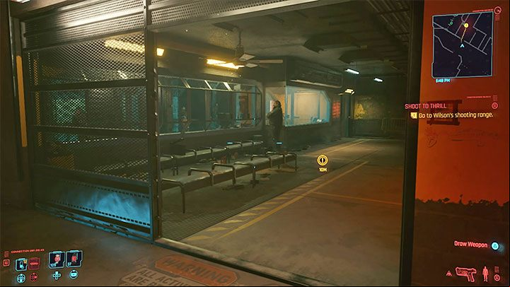 The competition will be held in a shooting range adjacent to a gun store - Cyberpunk 2077: Shoot to Thrill - walkthrough - Exploration - Cyberpunk 2077 Guide