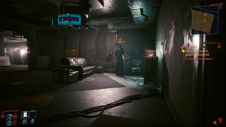 Head to the next room (the door is on the left side of the bathroom) and silently deal with the opponent standing in front of the computers - Cyberpunk 2077: Sweet Dreams - walkthrough - Exploration - Cyberpunk 2077 Guide