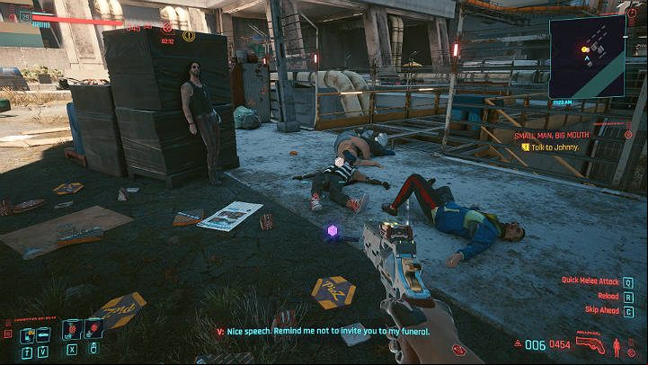 Otherwise, you will face a heavy battle with well-armed thugs - Cyberpunk 2077: Small Man, Big Mouth - walkthrough - Exploration - Cyberpunk 2077 Guide