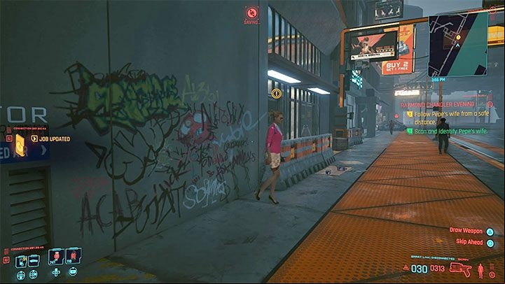 You don't have to hurry to the destination indicated by Pepe to start following his wife - Cyberpunk 2077: Raymond Chandler Evening - walkthrough - Exploration - Cyberpunk 2077 Guide