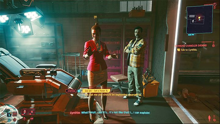 Reach the makeshift ripperdoc clinic to initiate a conversation with Cynthia, Pepe's wife - Cyberpunk 2077: Raymond Chandler Evening - walkthrough - Exploration - Cyberpunk 2077 Guide