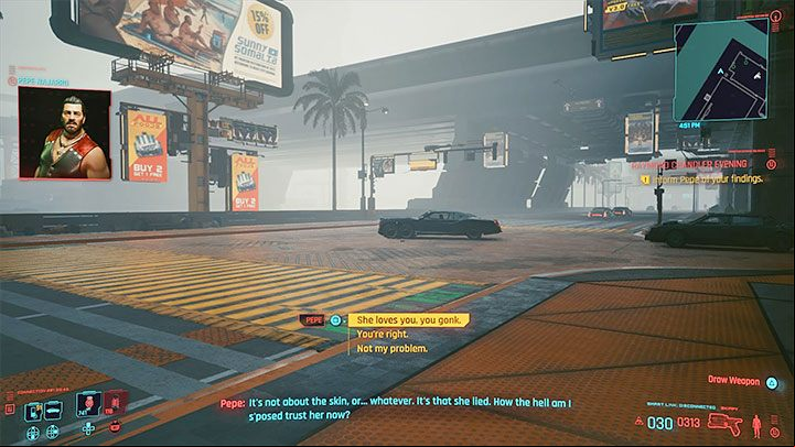 4) Call Pepe the bartender and tell him that Cynthia was at the ripperdoc clinic (the first dialogue option) - Cyberpunk 2077: Raymond Chandler Evening - walkthrough - Exploration - Cyberpunk 2077 Guide