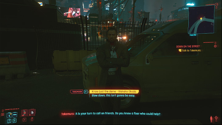 After the failed meeting with Oda, talk to Takemura - Cyberpunk 2077: Down on the Street walkthrough - Act 2 - Cyberpunk 2077 Guide