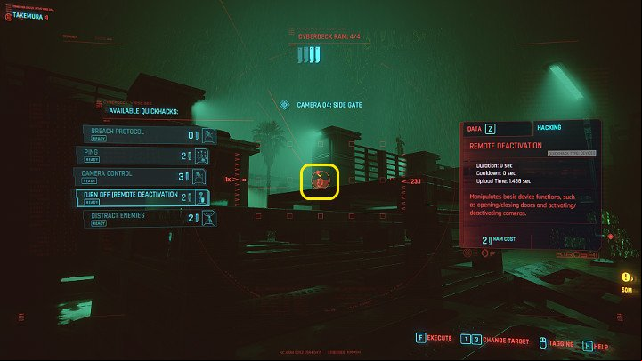 It is worth hacking the camera by the entrance and turn it off (this will be useful also during the later escape) - Cyberpunk 2077: Gimme Danger walkthrough - Act 2 - Cyberpunk 2077 Guide