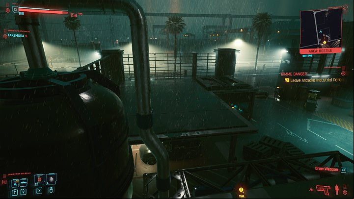 When you are outside, jump over the metal containers and the tank on the left - Cyberpunk 2077: Gimme Danger walkthrough - Act 2 - Cyberpunk 2077 Guide
