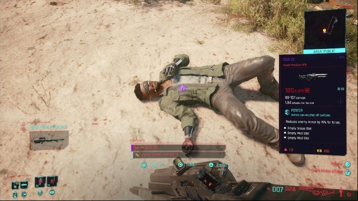 After neutralizing your opponent, get the necessary information: Search the enemy's corpse to find the shard - Cyberpunk 2077: Second Chances - cyberpsycho sighting walkthrough - Cyberpsycho Sighting - mini-bosses - Cyberpunk 2077 Guide