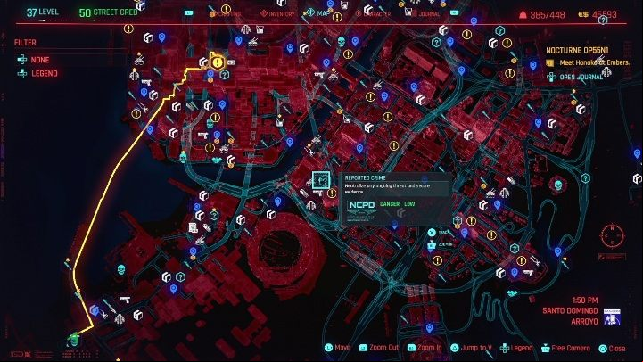You will come across 6 reported crime locations in the Santo Domingo district - Cyberpunk 2077: Santo Domingo, ND Scanner Hustles - Map, Walkthrough - ND Scanner Hustles - Cyberpunk 2077 Guide