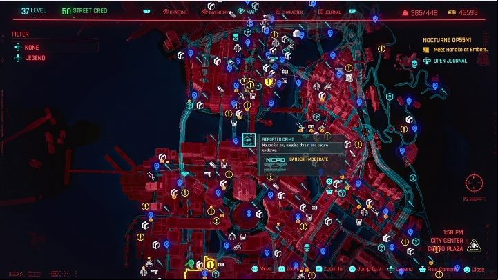 You will come across 1 reported crime location in the City Center district - Cyberpunk 2077: City Center, ND Scanner Hustles - map, walkthrough - ND Scanner Hustles - Cyberpunk 2077 Guide