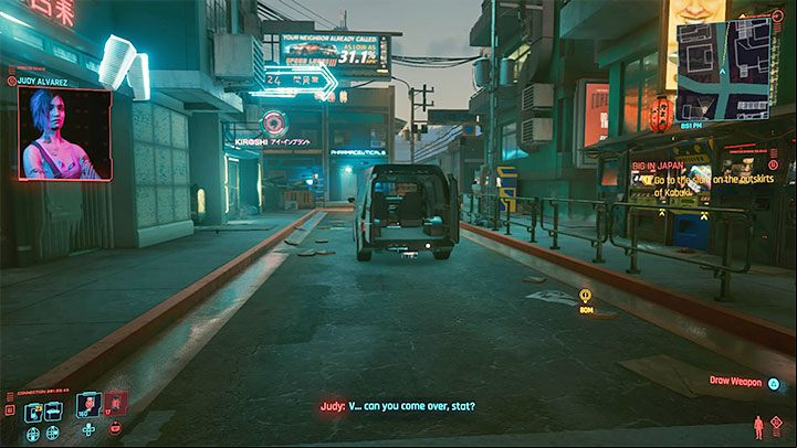 After a while, Judy will call V and ask him to get to her apartment - Cyberpunk 2077: Both Sides, Now - walkthrough - Storyline quests - Cyberpunk 2077 Guide