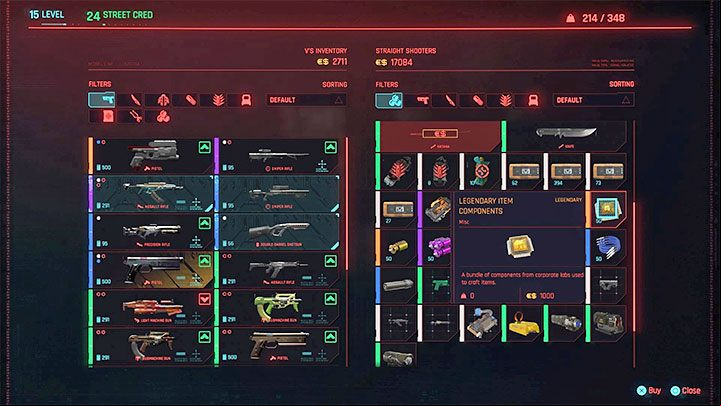 If you want to create or upgrade some items that require legendary crafting materials, you can also choose to buy them from selected traders (e - Cyberpunk 2077: How to get legendary crafting components? - V - main character - Cyberpunk 2077 Guide