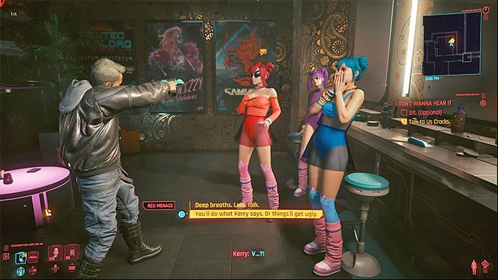 Upon reaching the dressing room, Kerry will take the initiative and point a gun at a member of the Us Cracks band - Cyberpunk 2077: I Dont Wanna Hear It (Kerry) - walkthrough - Storyline quests - Cyberpunk 2077 Guide