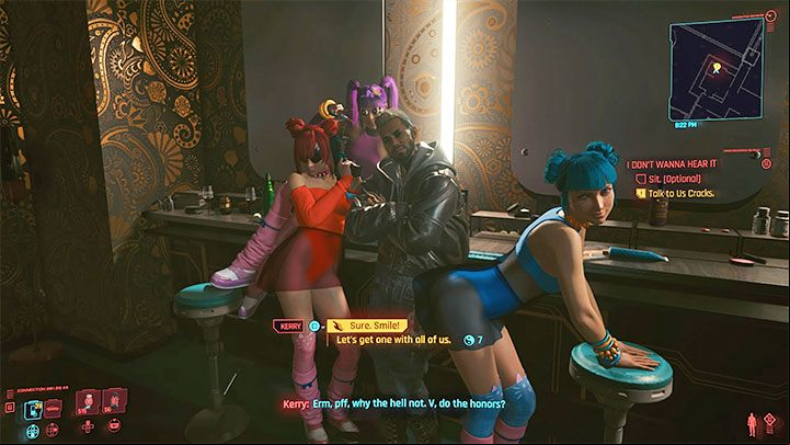 The first solution is better because, not only will it lead to the appearance of the Us Cracks in Kerry's next job, but it also allows you to unlock the side job Every Breath You Take later in the game - Cyberpunk 2077: I Dont Wanna Hear It (Kerry) - walkthrough - Storyline quests - Cyberpunk 2077 Guide