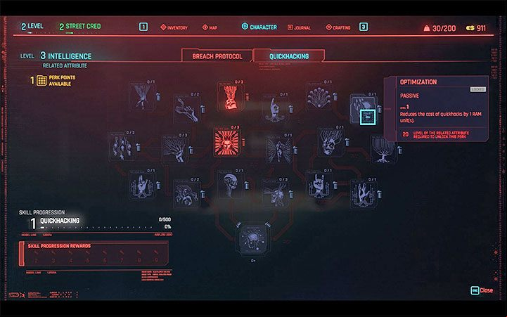 2) You can unlock perks from the Breach Protocol and Quickhacking categories, which can lower RAM requirements - Cyberpunk 2077: How to increase Cyberdeck RAM amount? - V - main character - Cyberpunk 2077 Guide