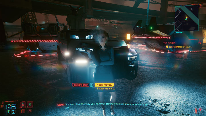 When you go outside, Meredith Stout will be waiting for you - Cyberpunk 2077: How to deal with Maelstrom? Important choice - Act 1 - Cyberpunk 2077 Guide