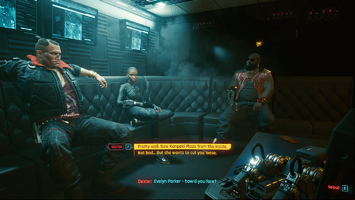 Before you start the briefing, Dex will have one question for V - how did the meeting with Evelyn Parker go - Cyberpunk 2077: The Heist walkthrough - Act 1 - Cyberpunk 2077 Guide