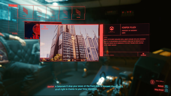 After this brief introduction, take the splinter from Dex and use it to see the details of the job - Cyberpunk 2077: The Heist walkthrough - Act 1 - Cyberpunk 2077 Guide