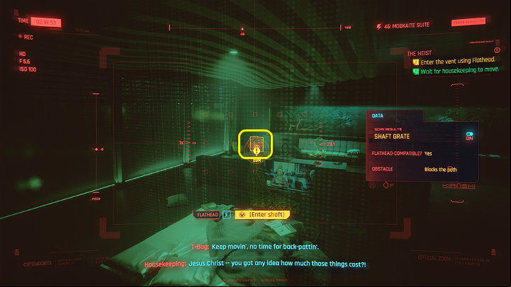 When the maids go to check what is happening to the terrarium, order Flathead to enter the previously scanned ventilation shaft - Cyberpunk 2077: The Heist walkthrough - Act 1 - Cyberpunk 2077 Guide