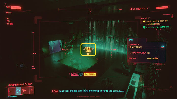 Scan the entrance to the ventilation shaft on the right and order Flathead to go inside - Cyberpunk 2077: The Heist walkthrough - Act 1 - Cyberpunk 2077 Guide