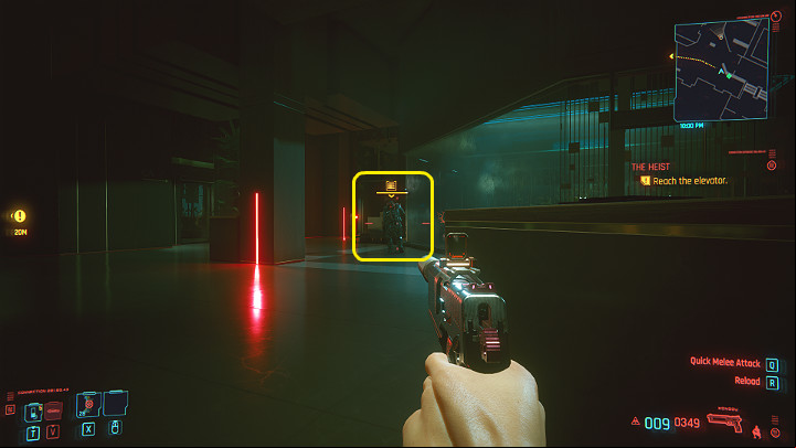 Go forward and turn right to find out that the nearest elevator is locked - Cyberpunk 2077: The Heist walkthrough - Act 1 - Cyberpunk 2077 Guide