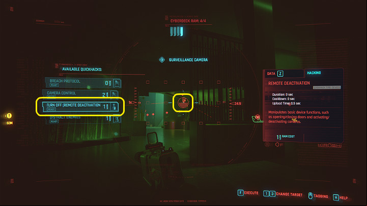 As soon as you get out of the elevator it is worth taking care of the camera, which was installed in the first corridor, on the right - Cyberpunk 2077: The Heist walkthrough - Act 1 - Cyberpunk 2077 Guide